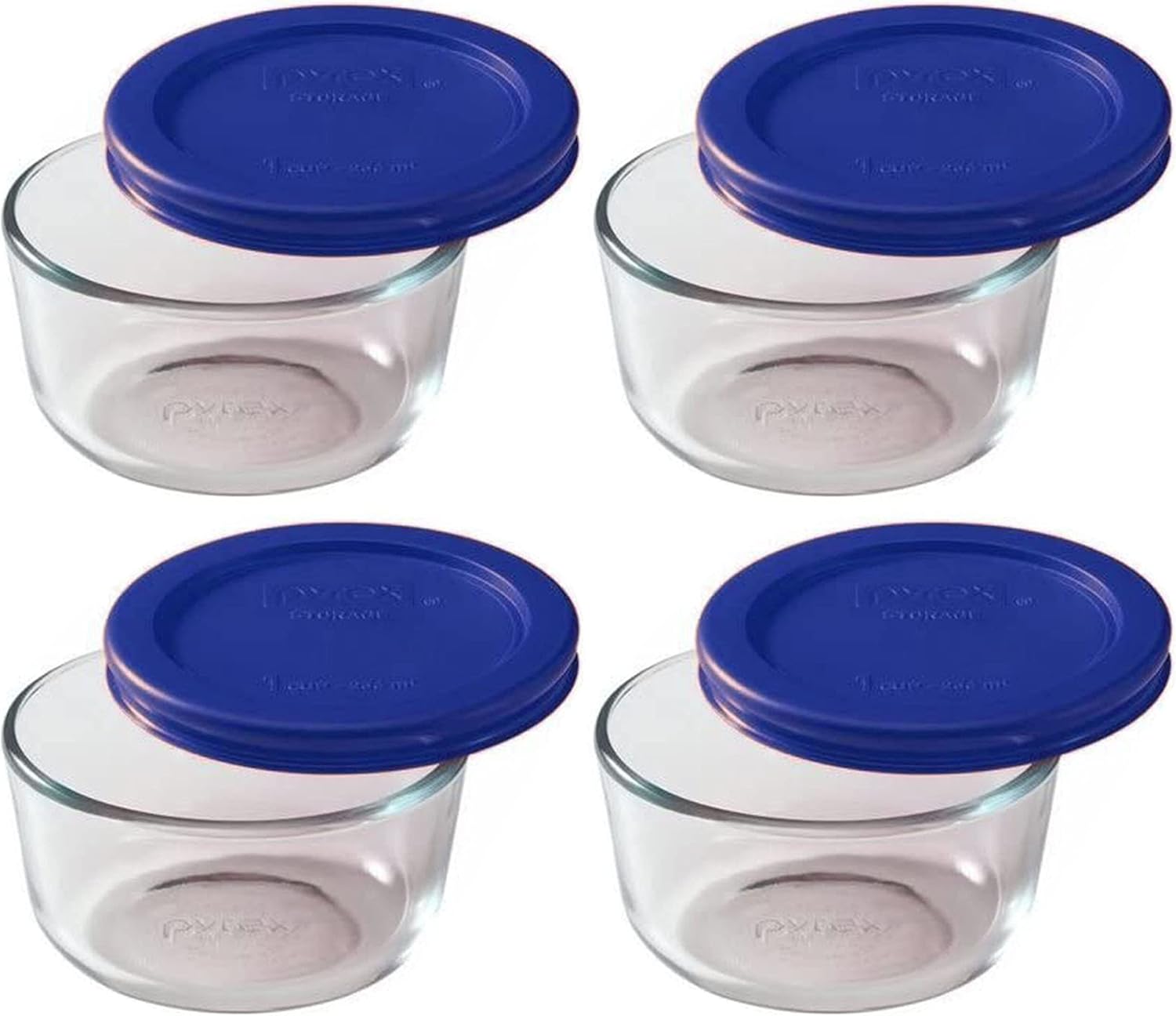 Pyrex 1-Cup Glass Bowls with Cadet Blue Lids - 4-Pack Set