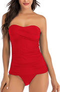 Women's Bandeau Tankini Set Two Pieces - Twist Front Ruched Control