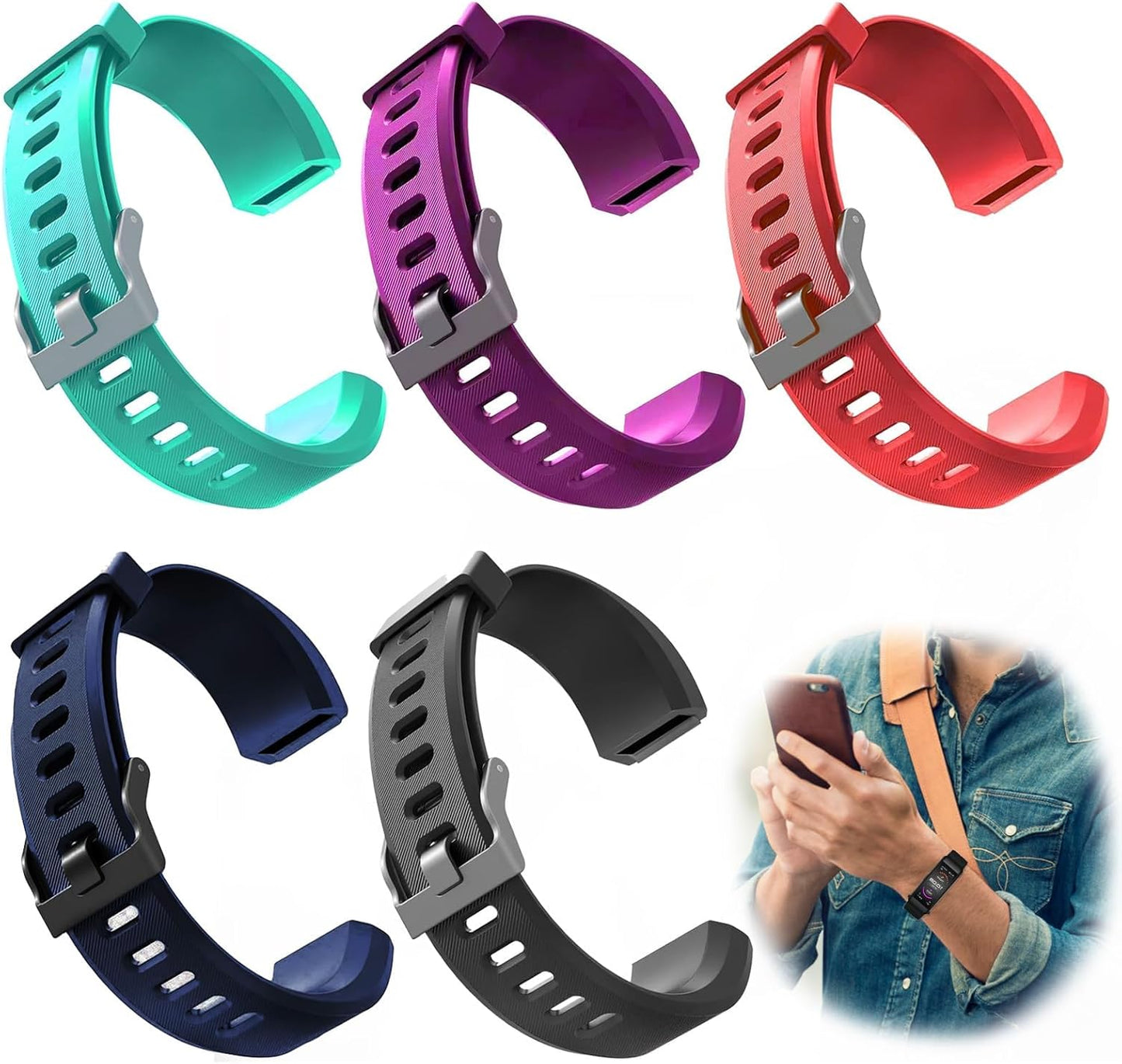 5 Multicolor Watch Bands for ID115plus HR - Bowcig
