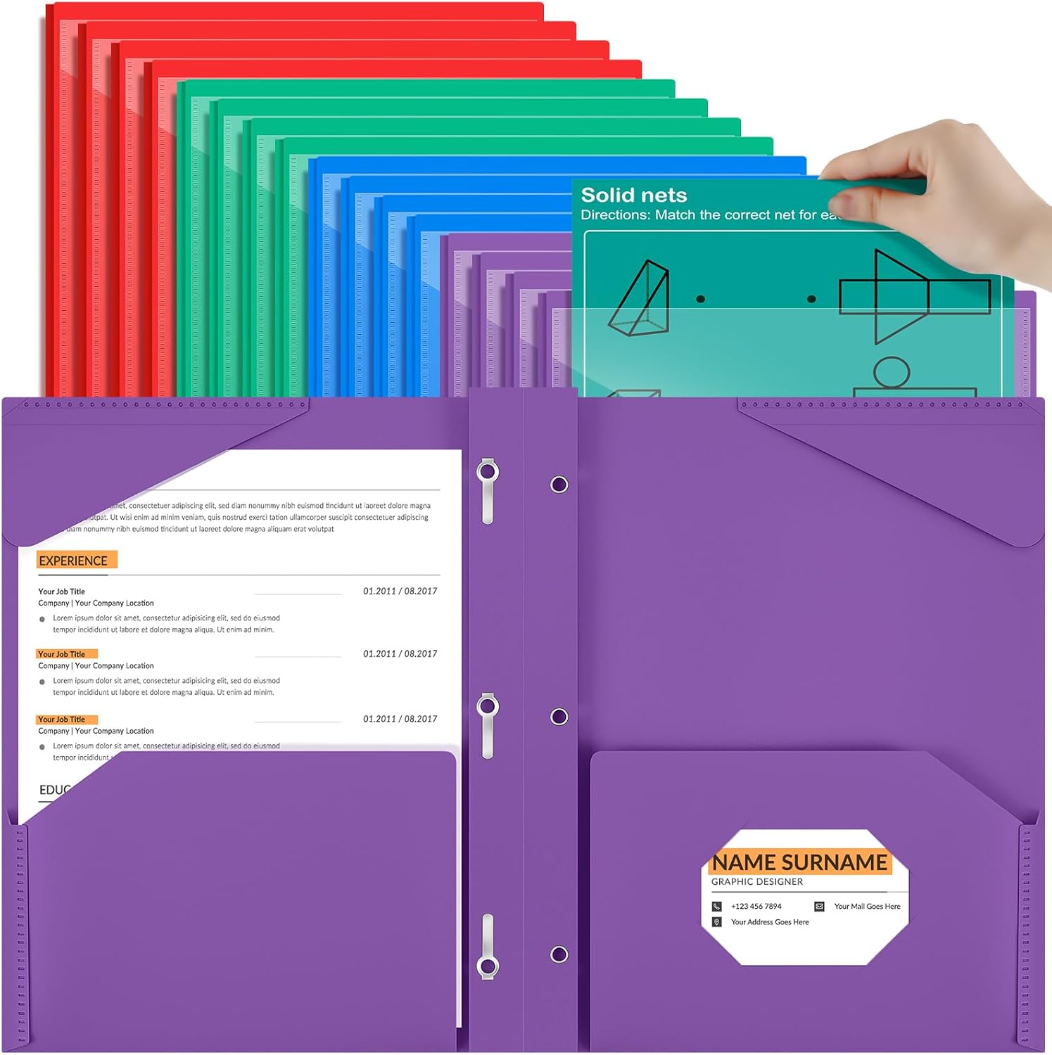 Henoyso 36 Pcs Plastic Folder with Clear Front Pocket for School