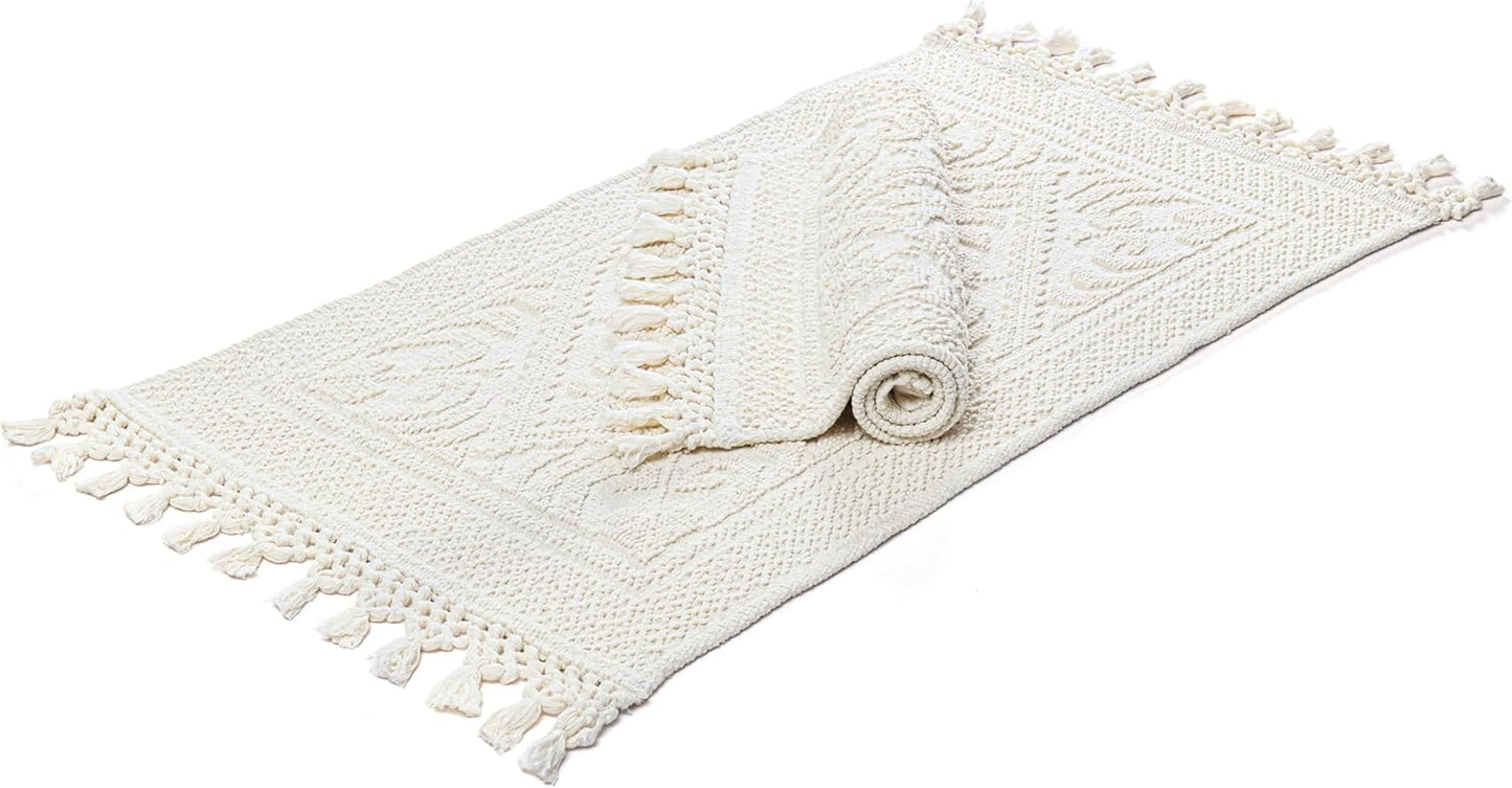 Luxurious Cotton Woven Jacquard Bathroom Rug Set of 2