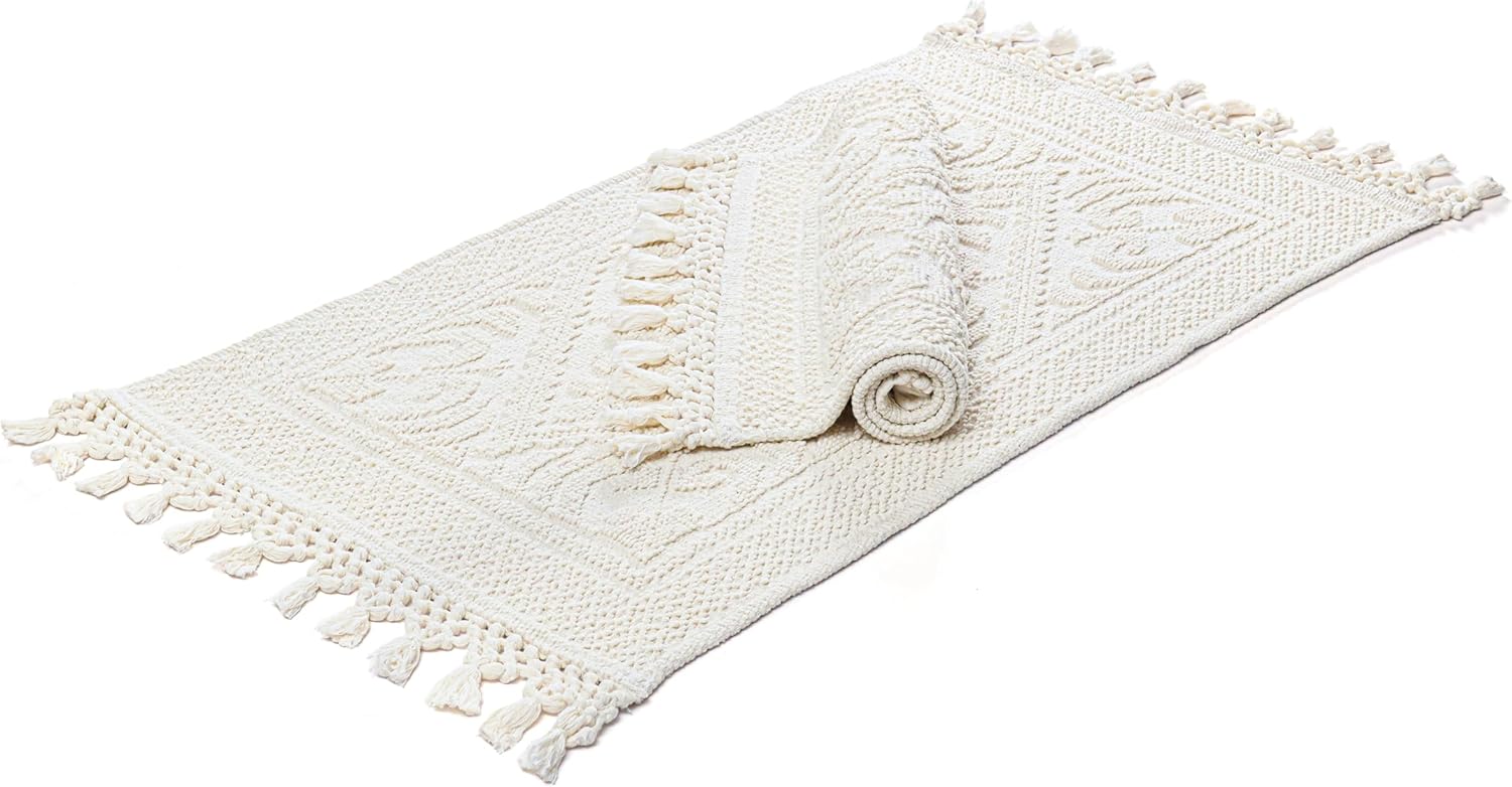 Luxurious Cotton Woven Jacquard Bathroom Rug Set of 2
