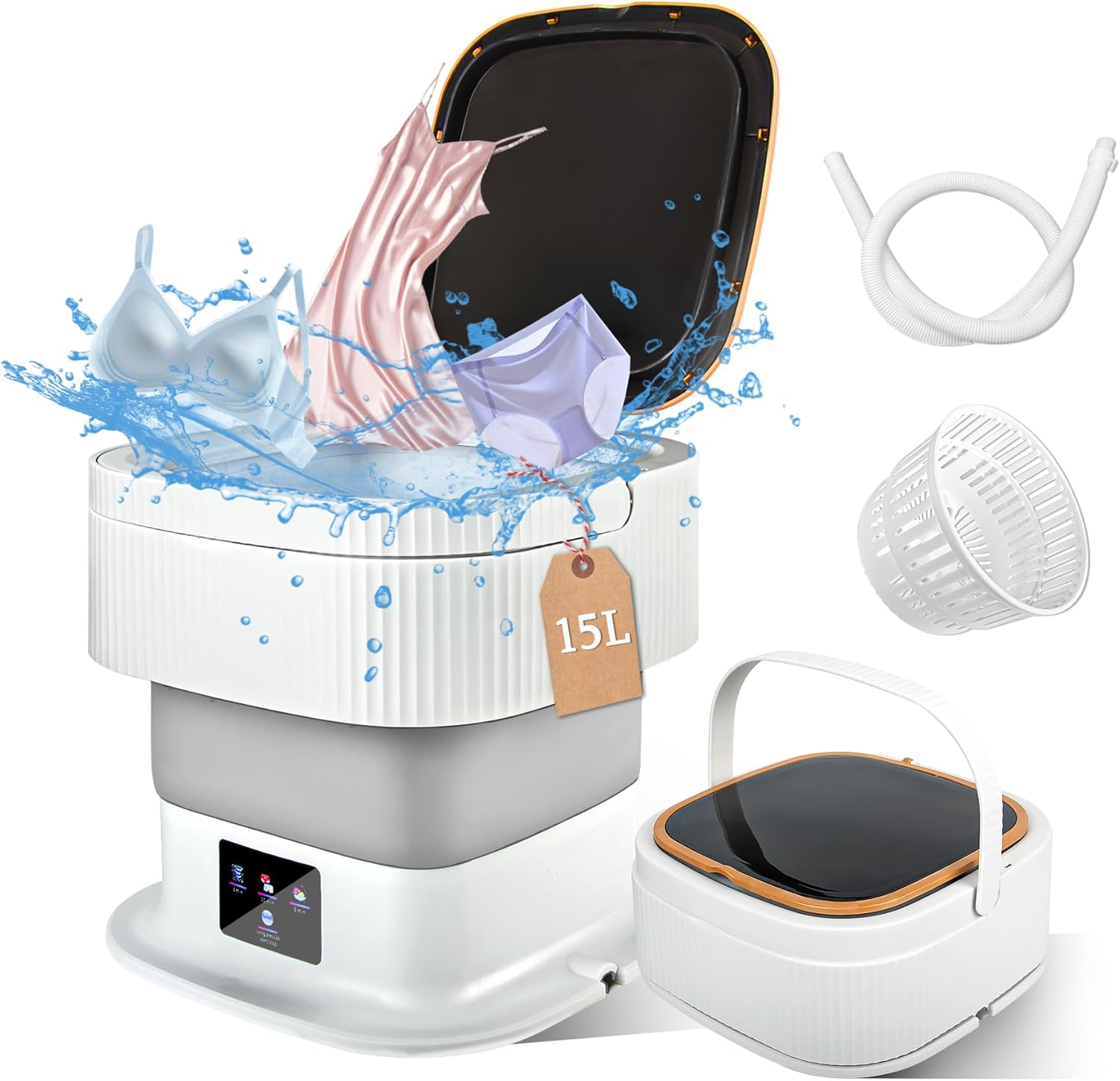 Powerful Portable Washer, 3 Modes, 60W, 15L - Ideal for Small Spaces!