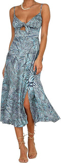 Fashionme Spaghetti Strap Satin Midi Dress - Tie Front