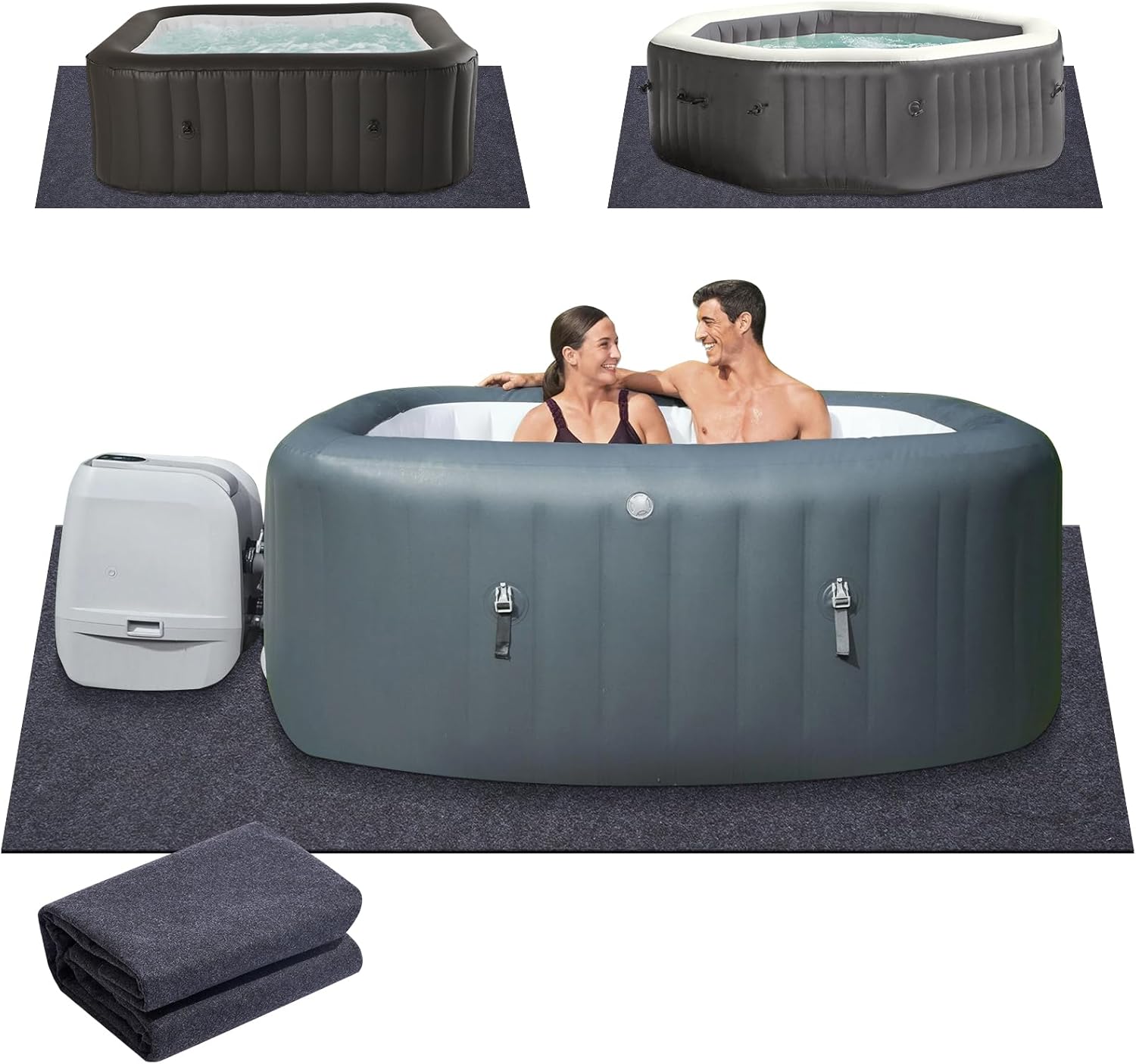 90 in x 90 in Inflatable Hot Tub Mat for Indoor and Outdoor Use
