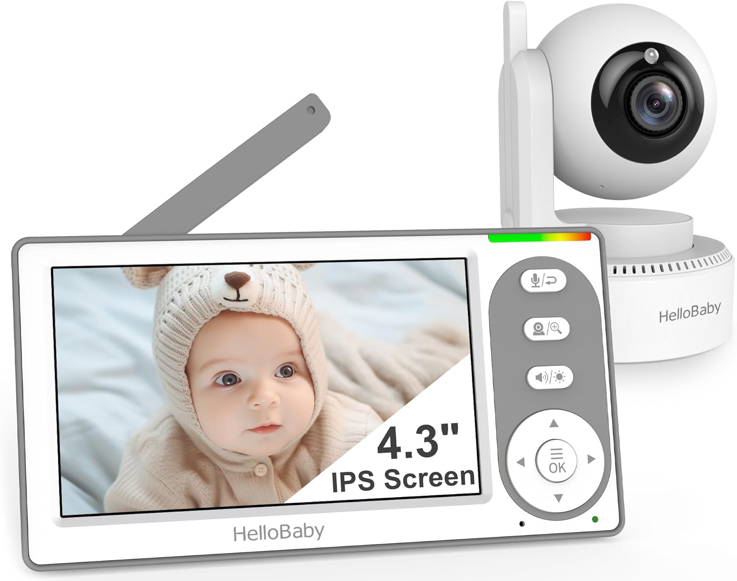 HelloBaby 4.3'' Video Baby Monitor: 30H Battery, Pan-Tilt-Zoom, Night Vision
