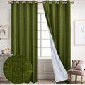 100% Blackout Curtains Olive Green Linen Curtains for Bedroom