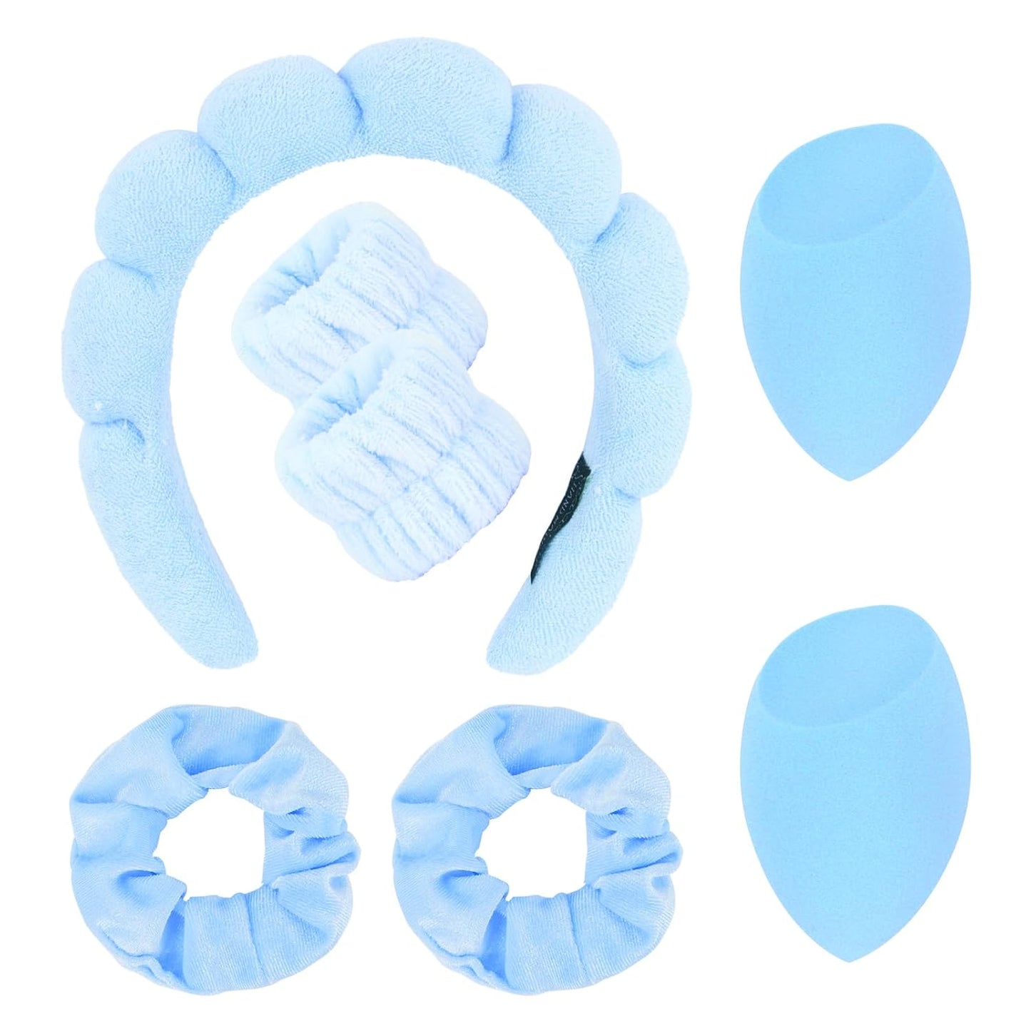 7pcs Spa Headband Set - Skincare + Beauty Gift (Blue)