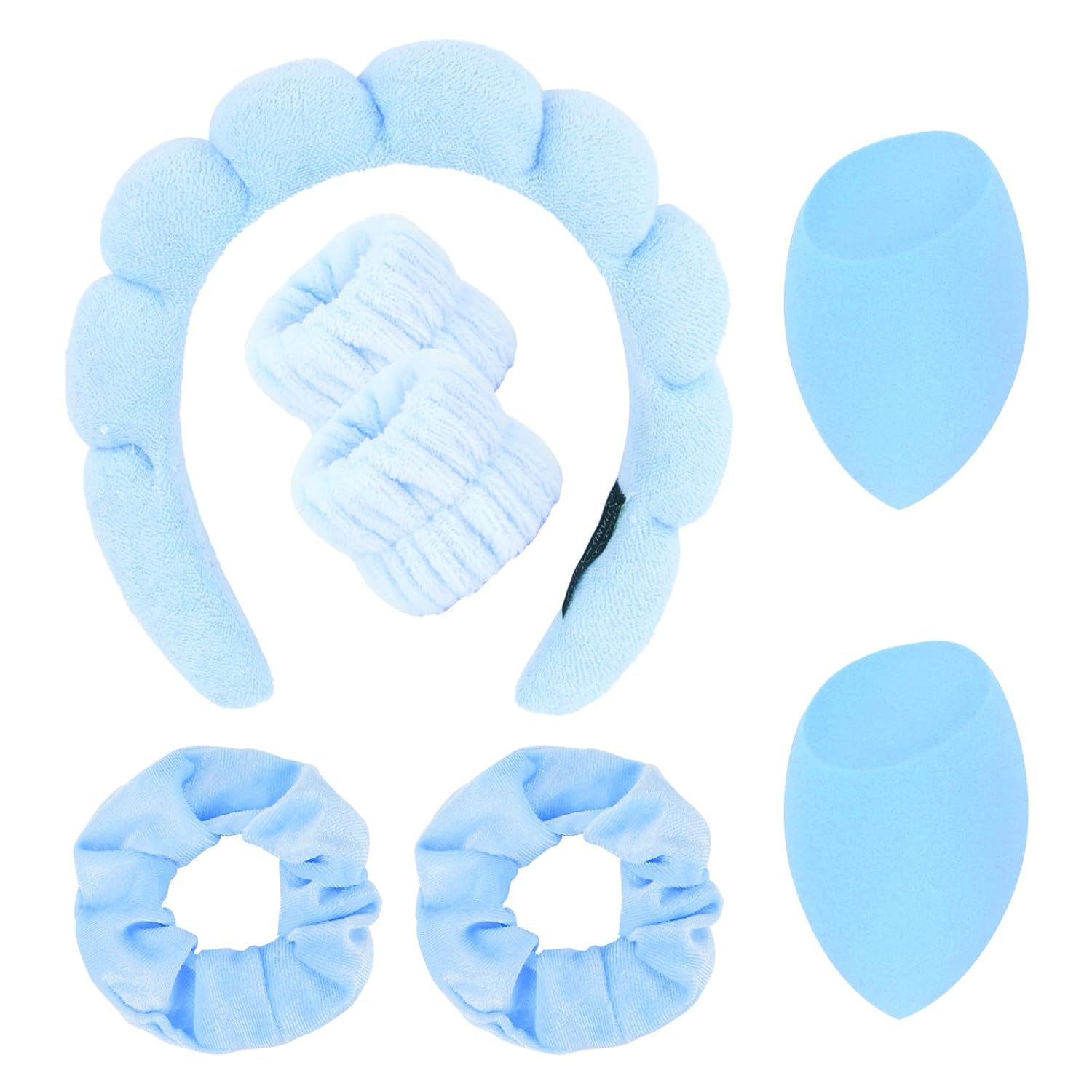 7pcs Spa Headband Set - Skincare + Beauty Gift (Blue)