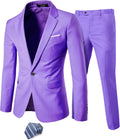 YND Men's One-Button 2 Piece Slim Fit Suit with Tie - 20 Colors