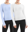 Long Sleeve Workout Shirt for Women 2 Pack - Breathable Seamless Fit