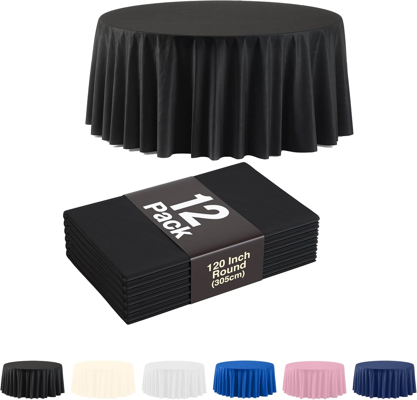 Party Solids Black Plastic Table Cloth - 120 Inch Round