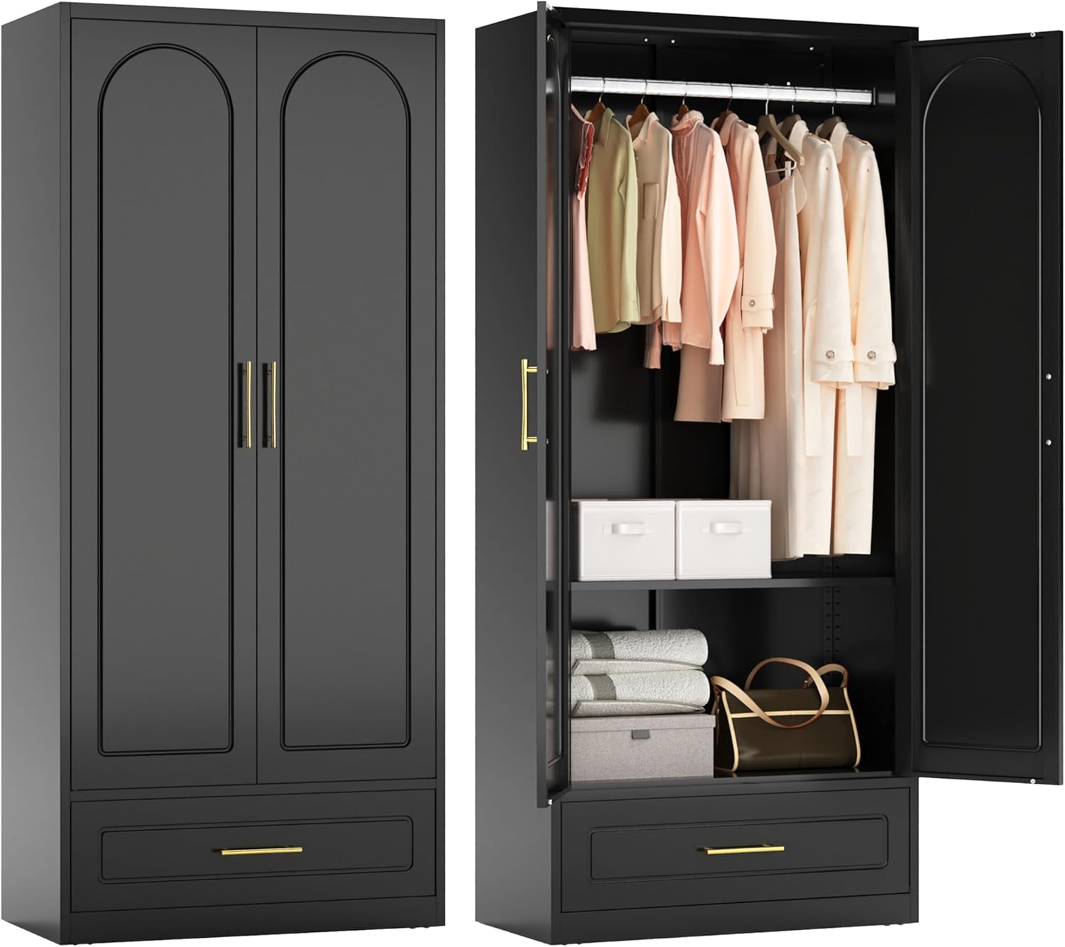 Metal Armoire Wardrobe Closet with Drawer for Bedroom Storage