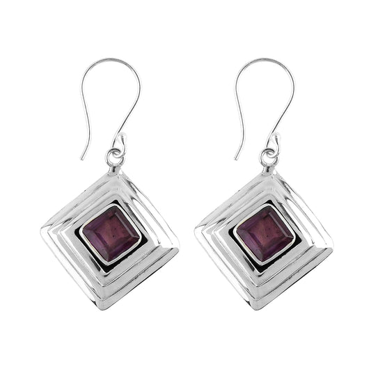 925 Sterling Silver Bezel Earrings with Natural Amethyst Gemstone