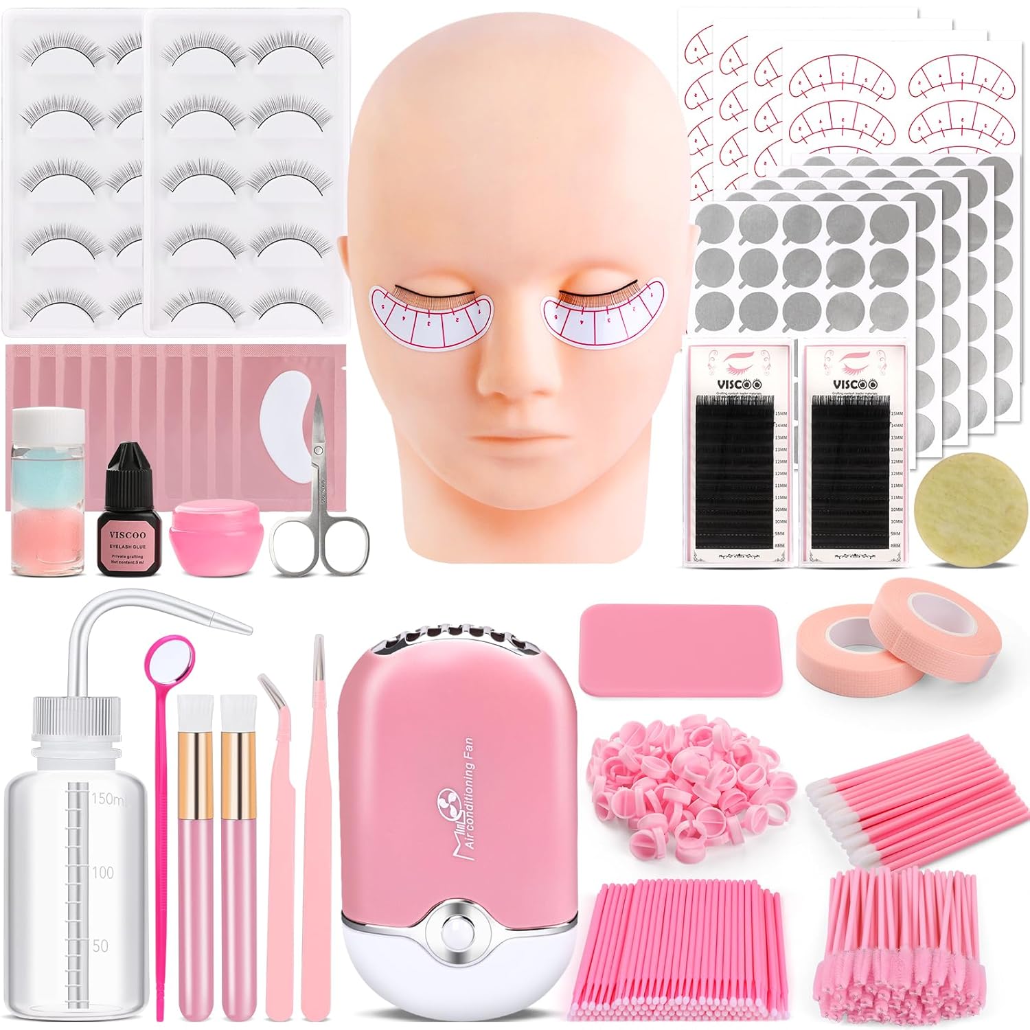 Eyelash Extension Kit for Beginners with Mannequin Head and Tools
