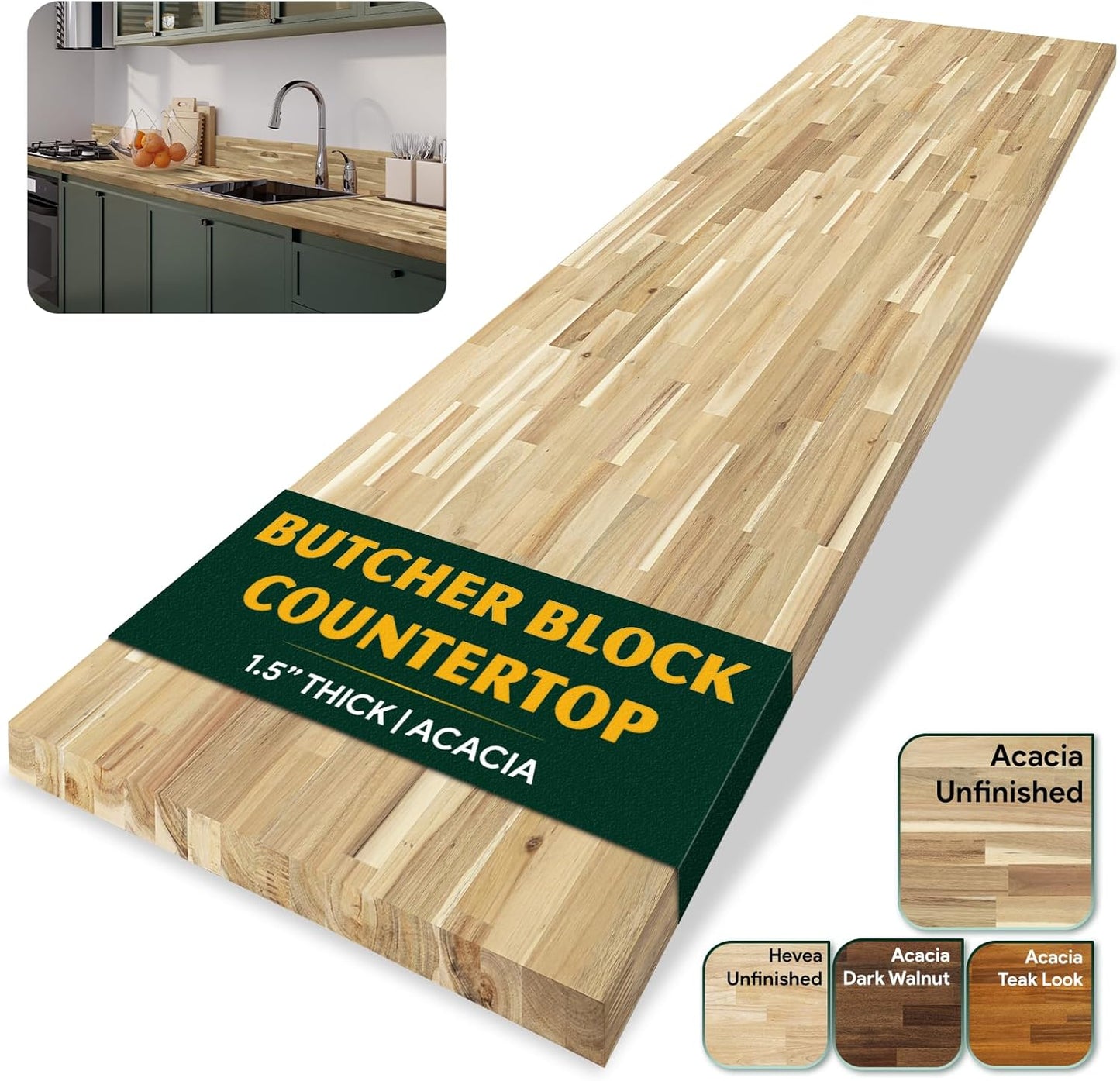 60 x 25 x 1.5 Acacia Butcher Block Countertop for DIY Projects