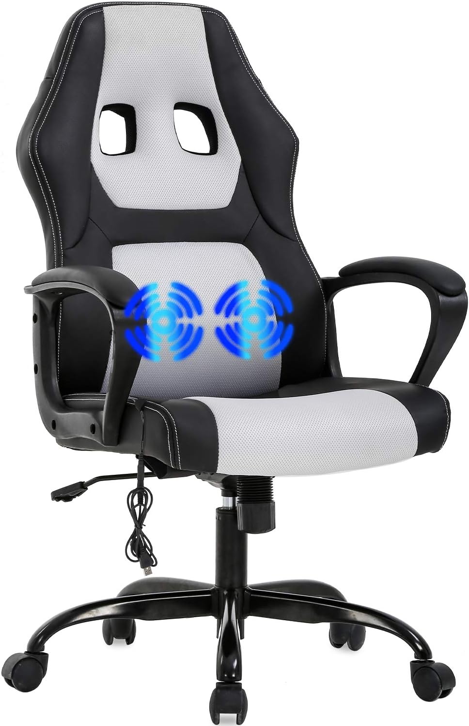 Massage Gaming Chair with Lumbar Support - White