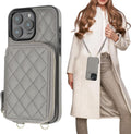 Grey PU Leather Crossbody Wallet Case for iPhone 16 Pro Max - RFID