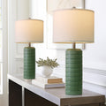 Dark Green Ceramic Table Lamps 27.5 in Set of 2 - Modern Farmhouse