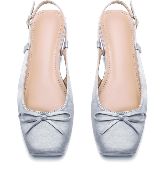 Women's Ballet Flats Slingbacks with Square Toe and Bow Design