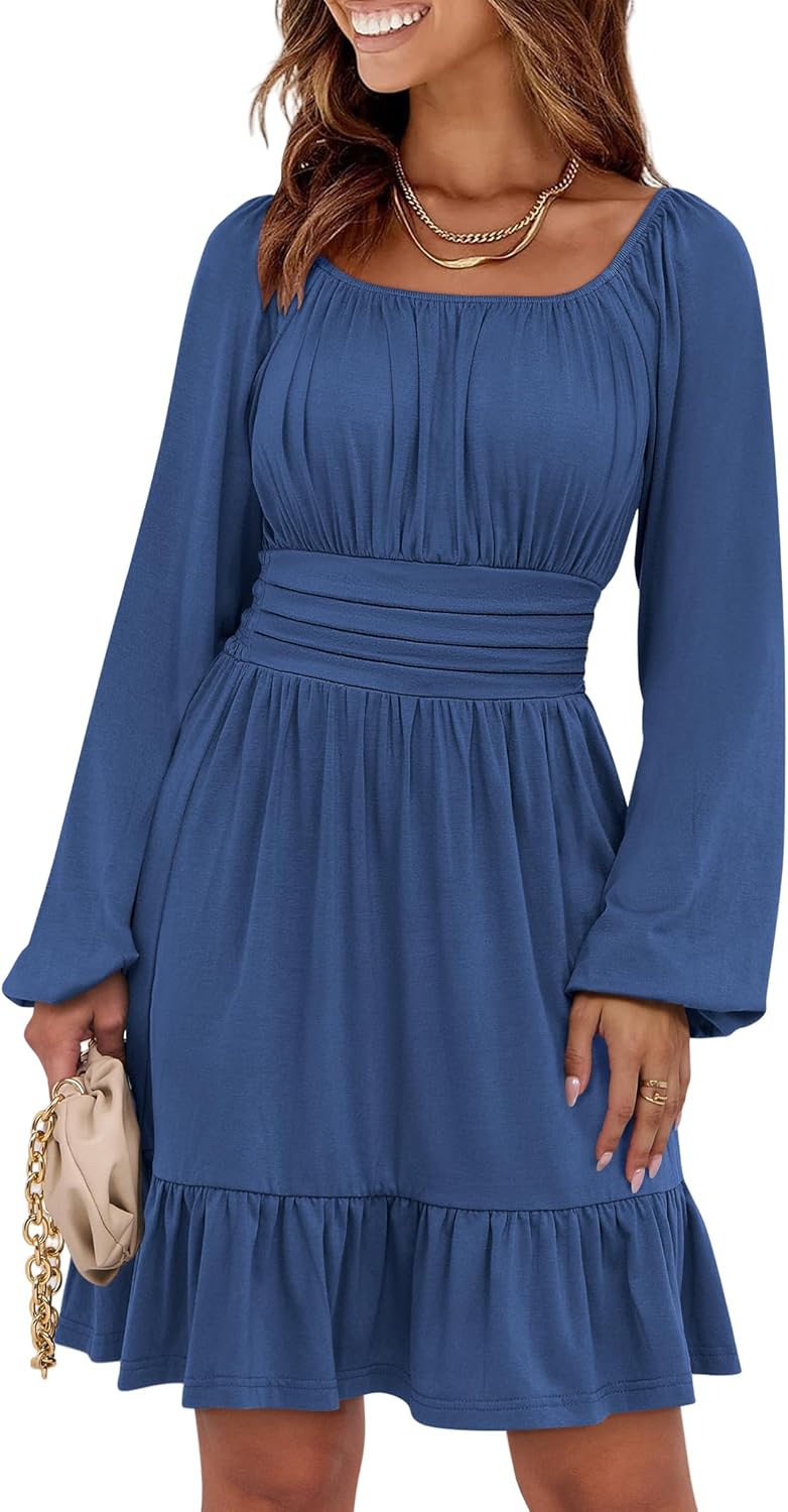 Stylish Long Lantern Sleeve Square Neck Dress for Women 2025