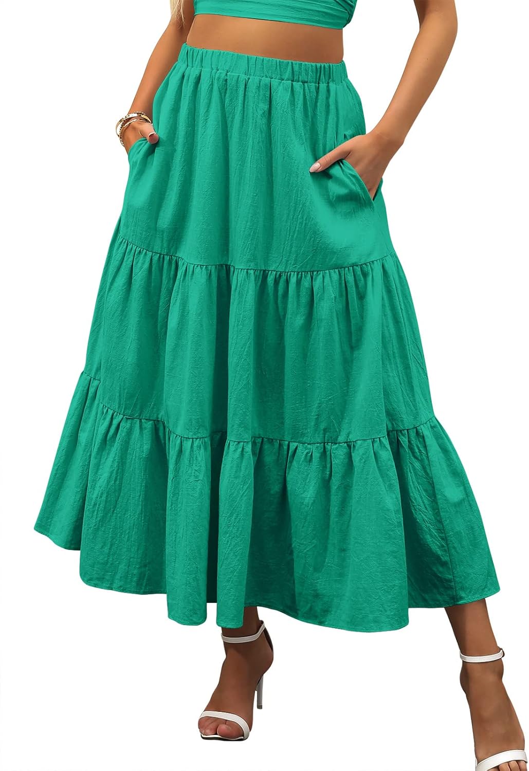 ANRABESS Womens Summer Boho Flowy Swing Maxi Skirt for Beach