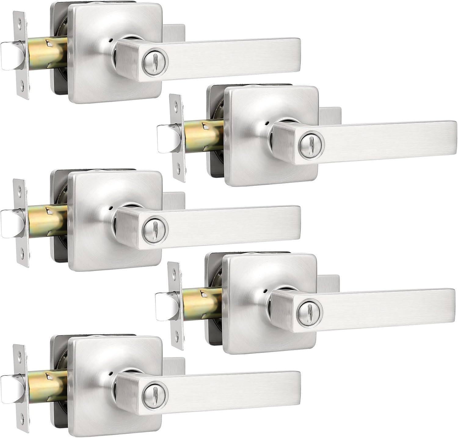 GOBEKOR Brushed Nickel Privacy Door Handles for Modern Homes