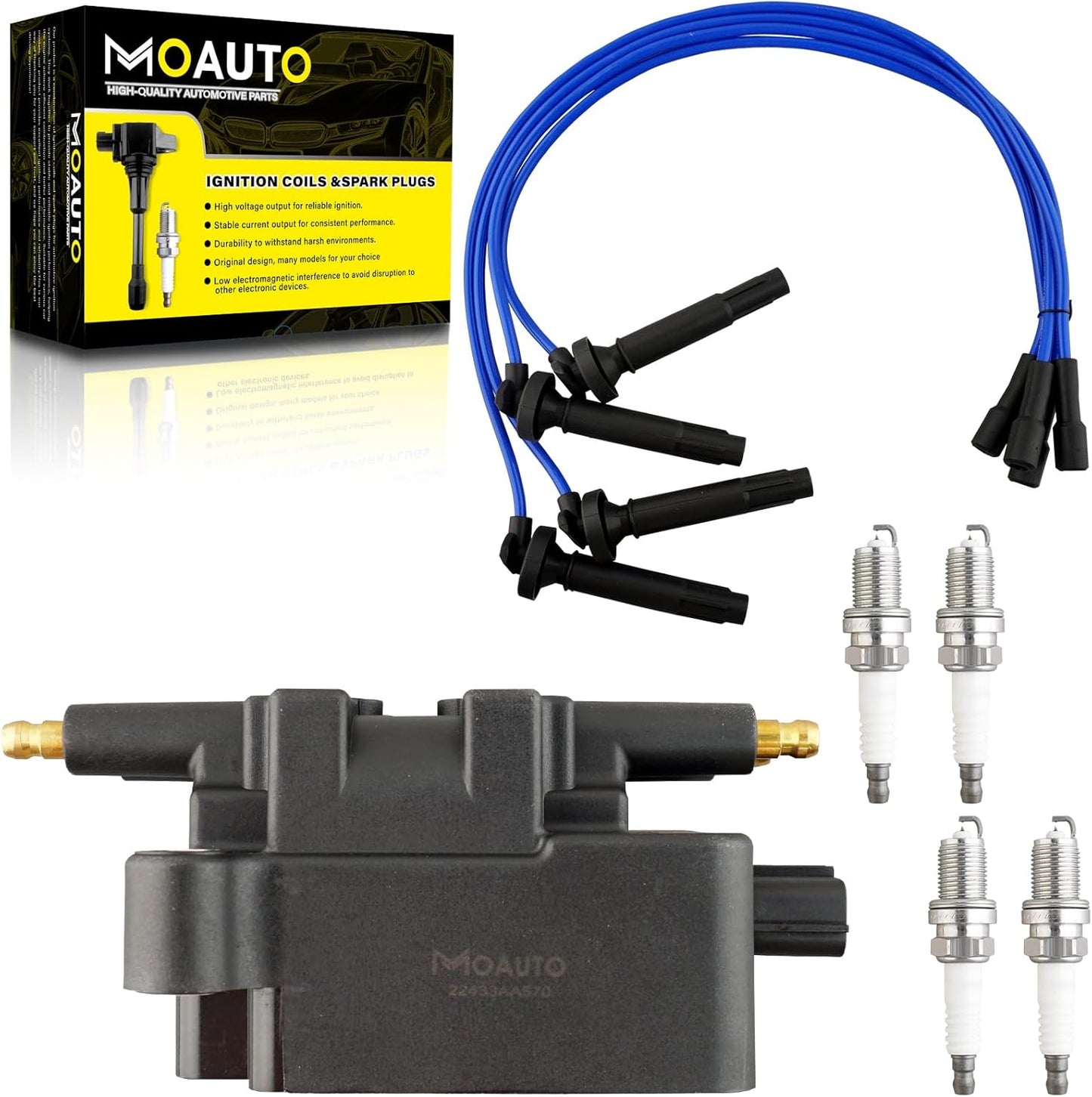 MOAUTO Ignition Coils Pack UF240 & Iridium Spark Plugs Set