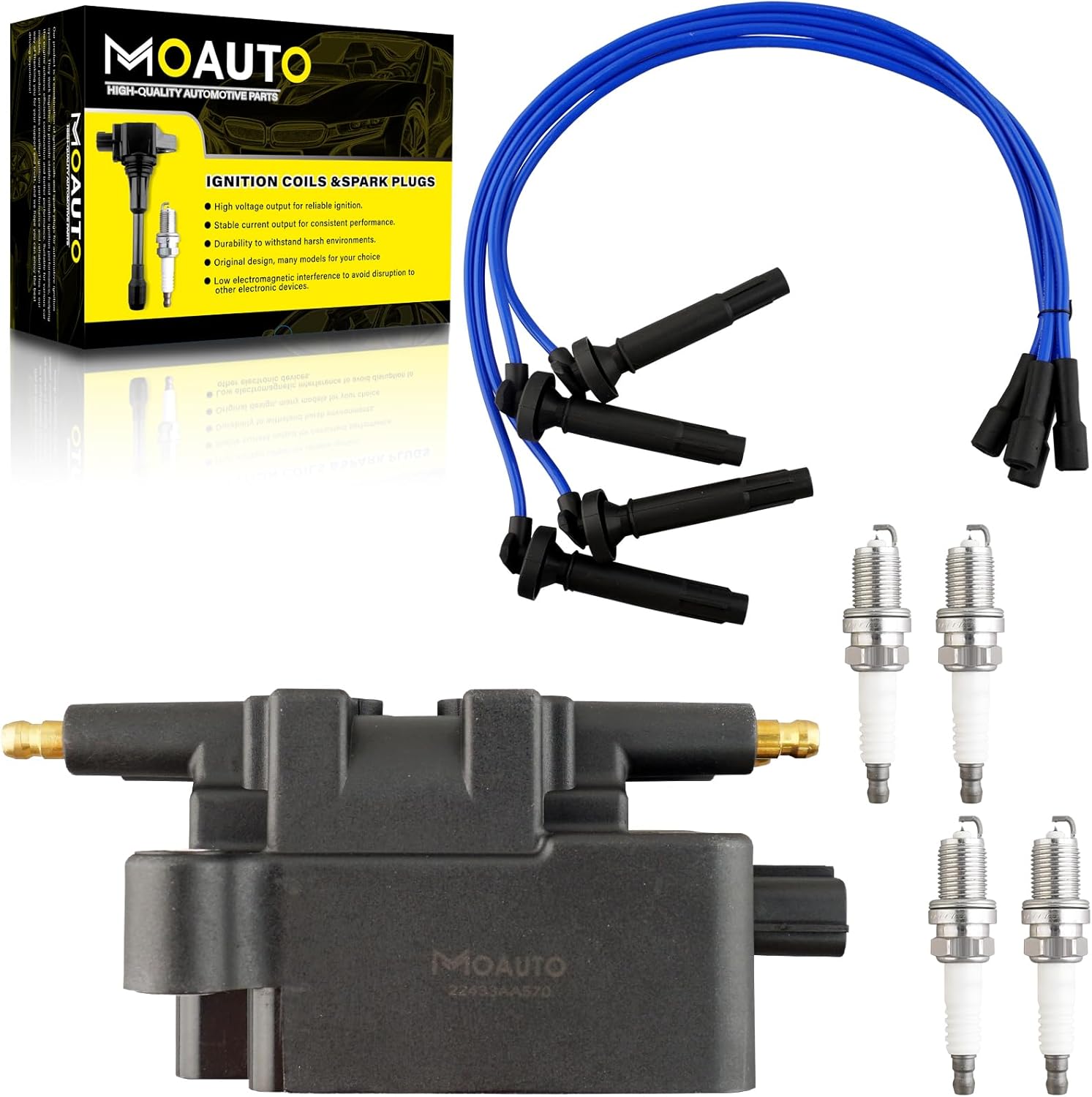MOAUTO Ignition Coils Pack UF240 & Iridium Spark Plugs Set