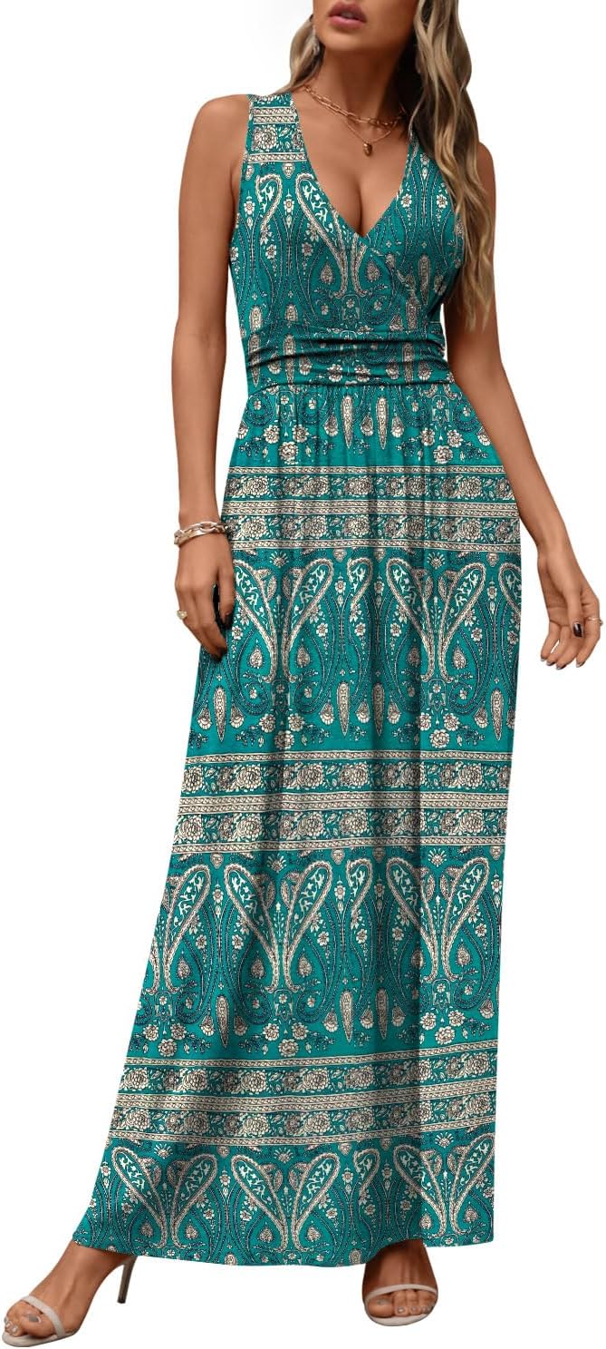 CATHY Women's Casual Sleeveless Deep V Neck Maxi Dress Review