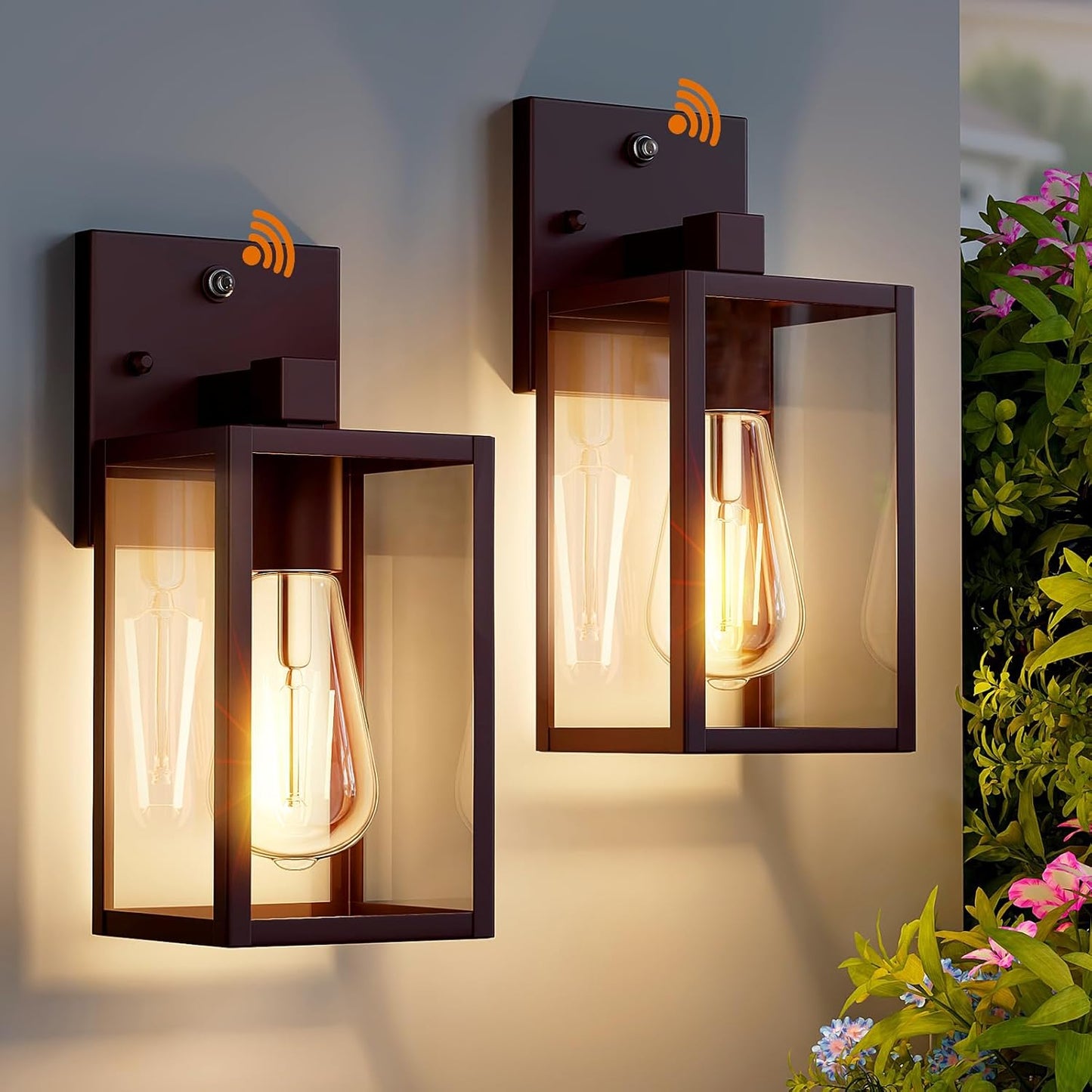 Dusk to Dawn Outdoor Lanterns - 2 Pack Oil Rubbed Bronze Lights