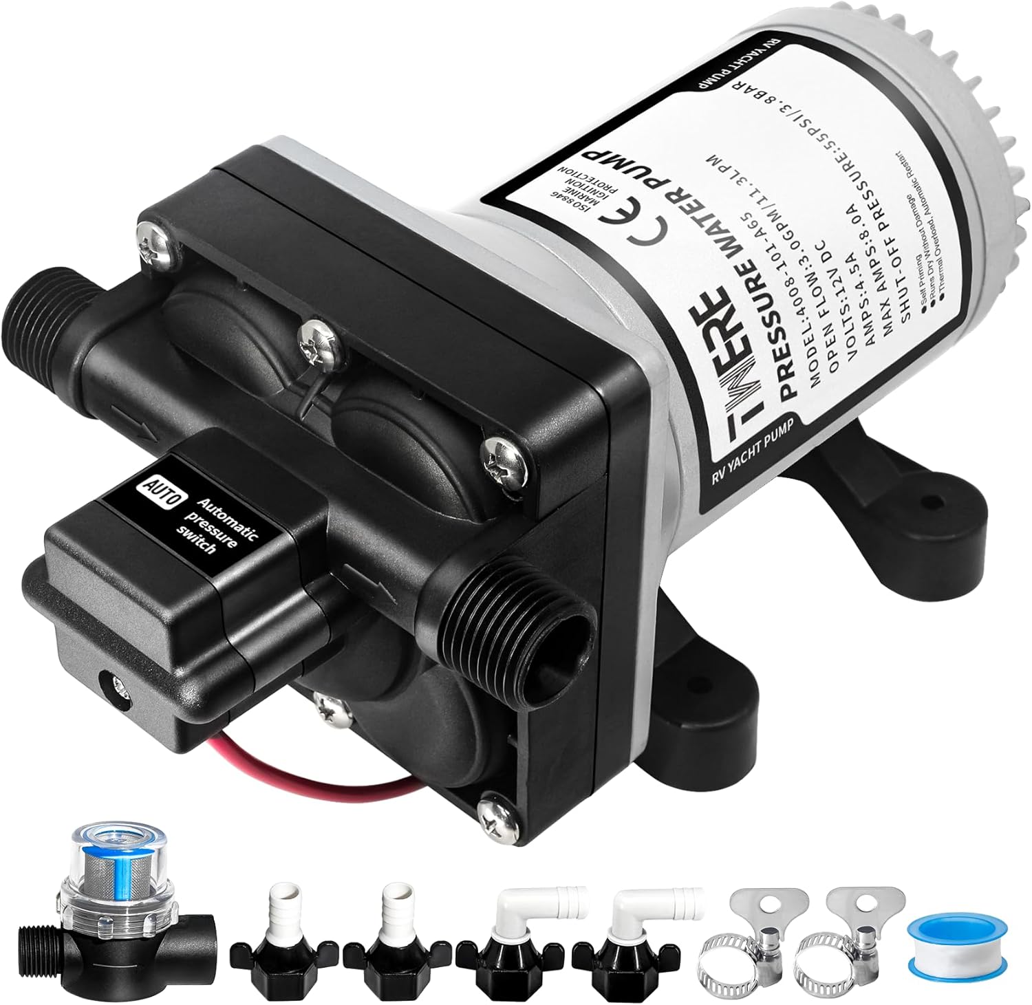 4008-101-A65 RV Water Pump with Strainer for Quiet Operation