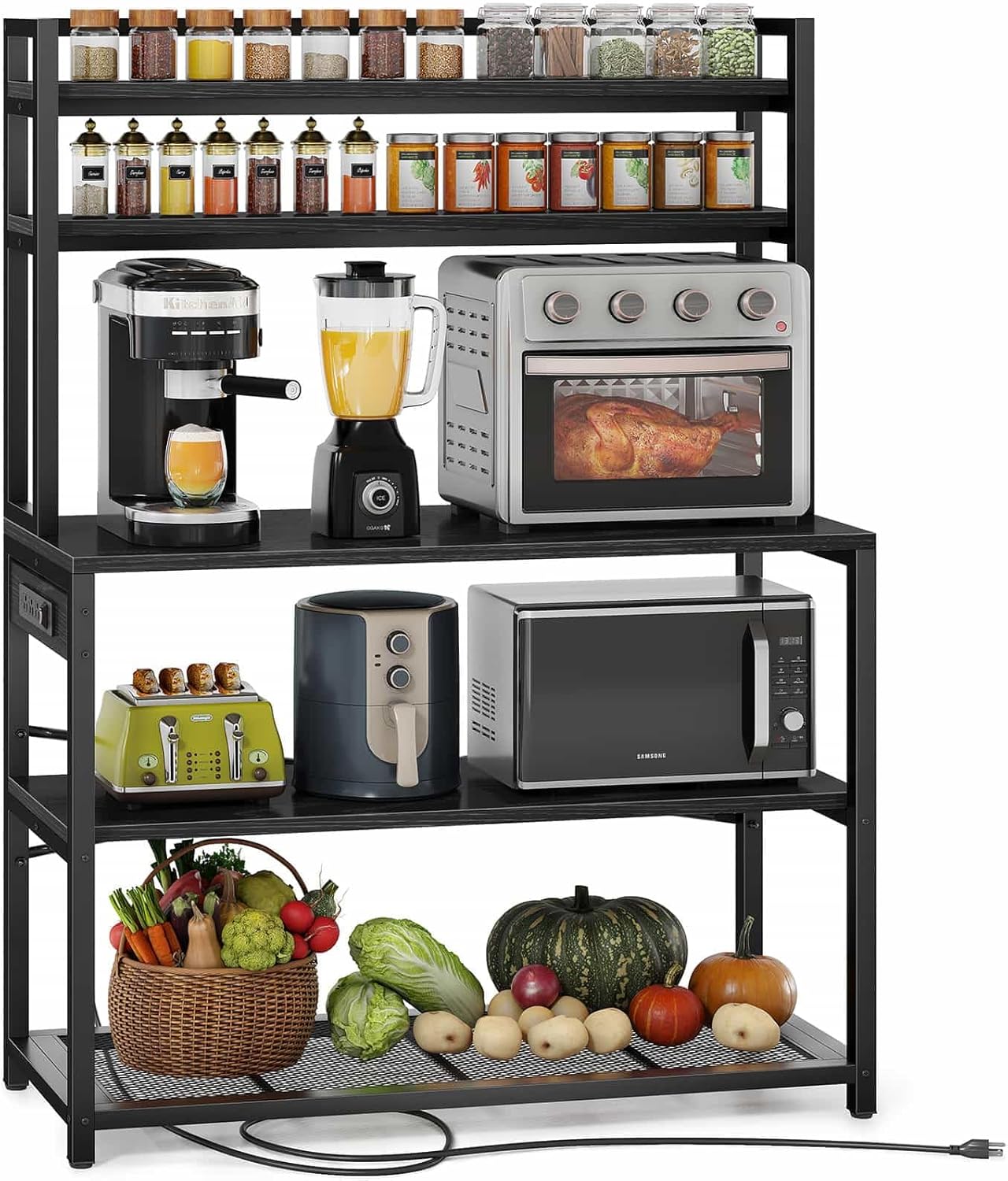 Denkee Large Bakers Rack with 3 Power Outlets: Organize in Style
