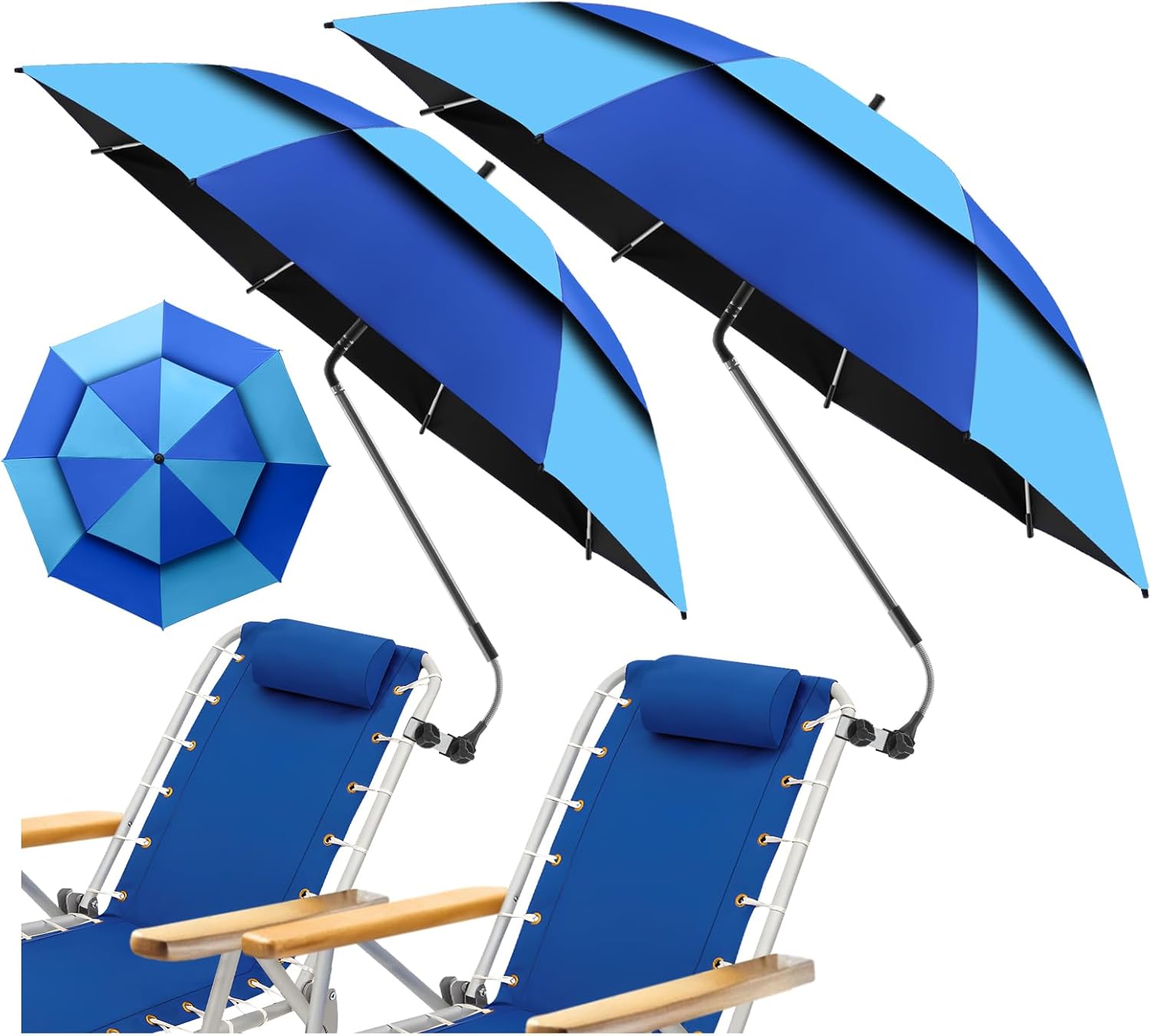 48.6in Double Canopy Beach Umbrella with Clamp for Comfort
