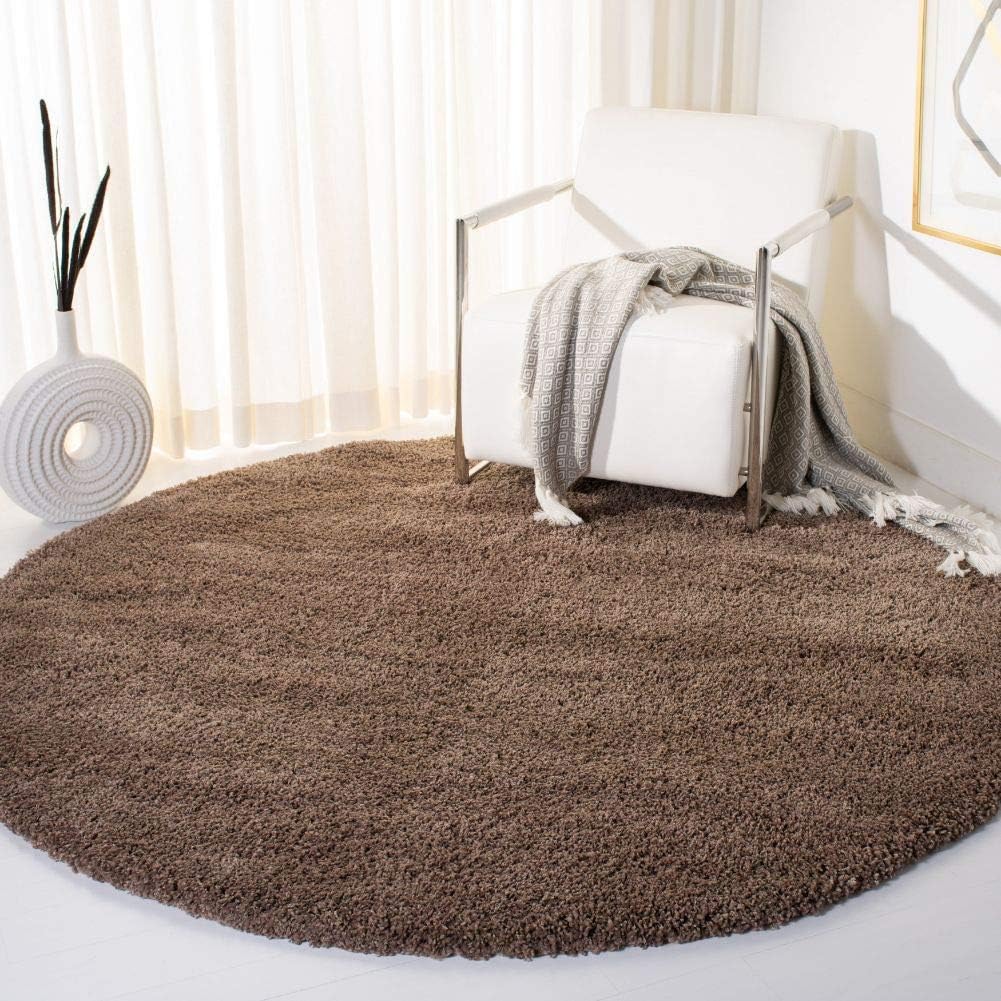 Premium Shag Area Rug 4ft Round Taupe Non-Shedding Plush Comfort