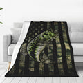 Camo Camouflage Hunting Fish American Flag Fleece Throw Blanket - Soft