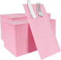 Pink Napkins Disposable Linen Feel Napkins with Flatware Pocket