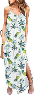 Women's Summer Casual Sleeveless V Neck Strappy Split Loose Maxi Dress