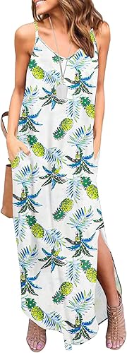 HUSKARY Women's Summer Casual Sleeveless V Neck Dress with Pocket