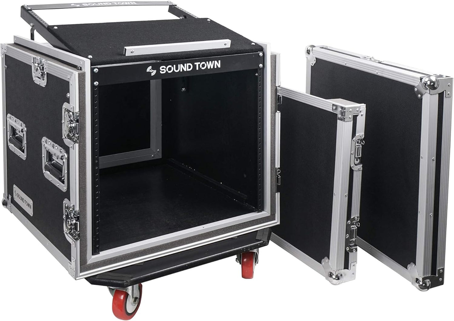 Sound Town Shock Mount 10U ATA Rack Case with Slant Mixer Top