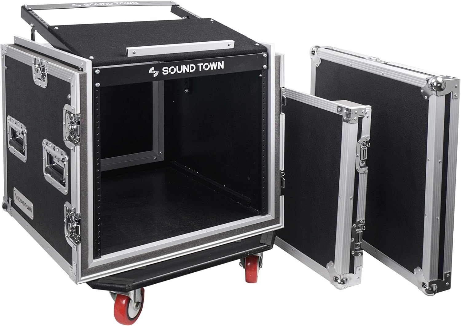 Sound Town Shock Mount 10U ATA Rack Case with Slant Mixer Top