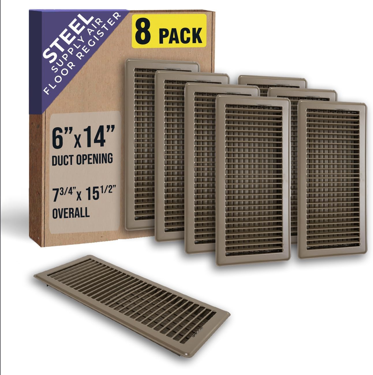 8 Pack Floor Register with Louvered Design for Duct Openings