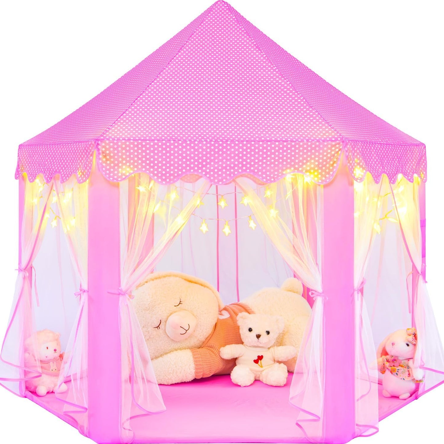 Pink Princess Tent for Girls with LED Lights for Playtime Fun