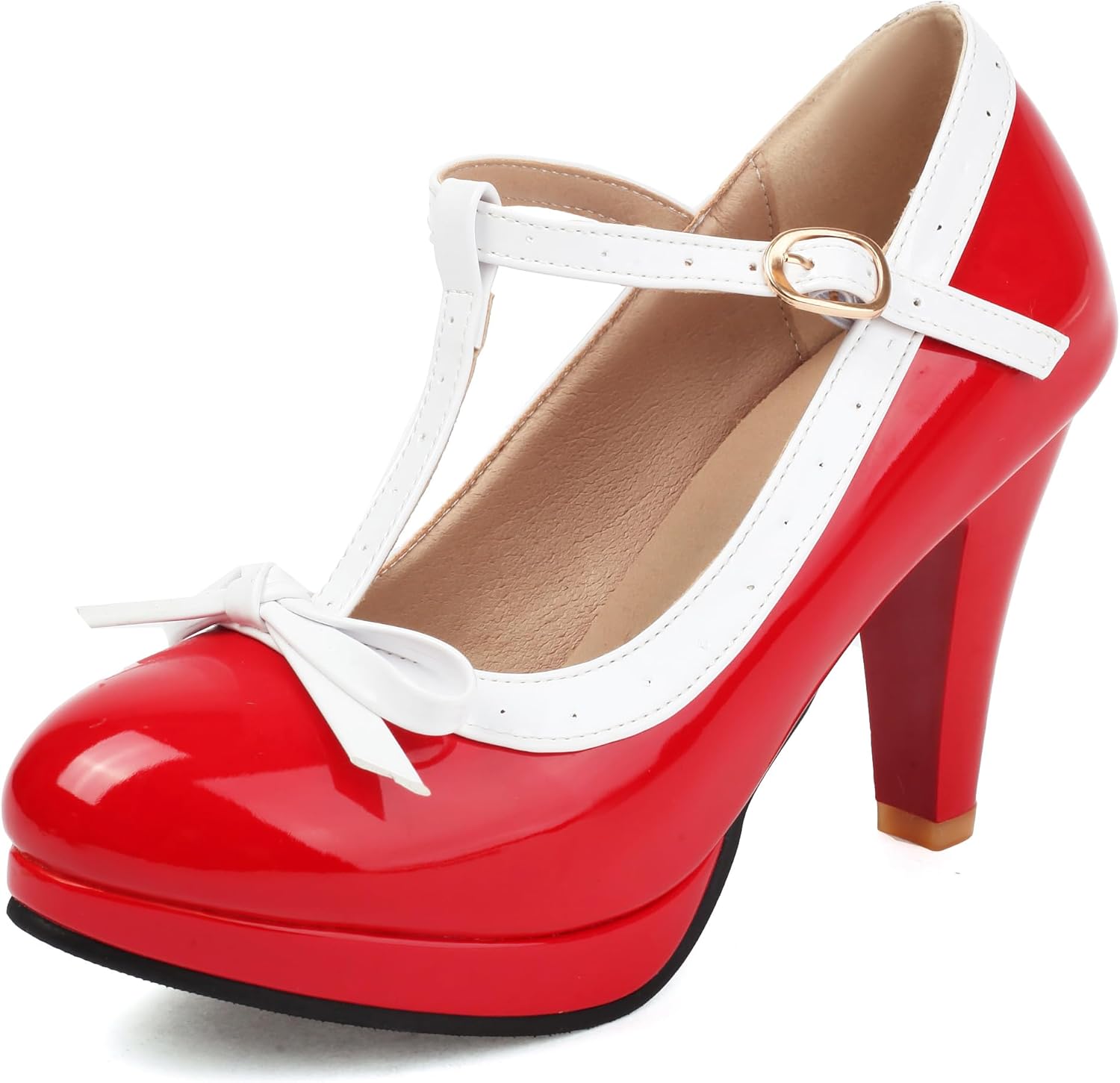 ForeMode Bow Mary Jane Shoes High Heels Closed Round Toe Pumps