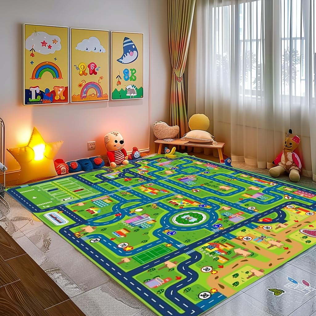 Car Rug Play Mat for Kids - Extra Large City Map Design
