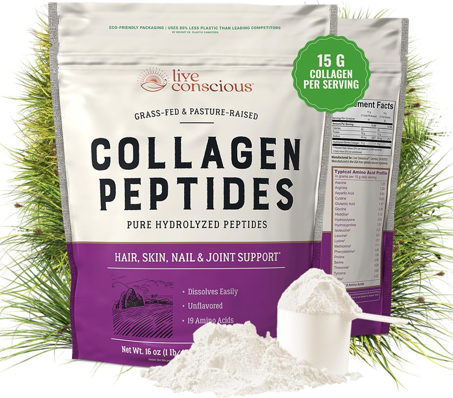 Live Conscious Collagen Peptides Powder for Hair, Skin, and Nails