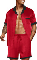 Men Satin Silk Pajamas Set with Pockets - Lightweight