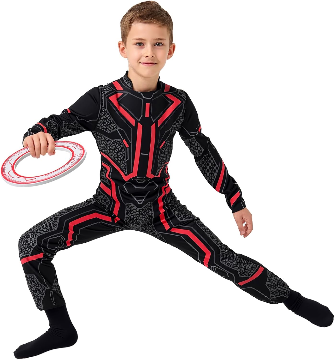 Kids Hero Cyberspace Costume with Glow Frisbee for Ages 4-12
