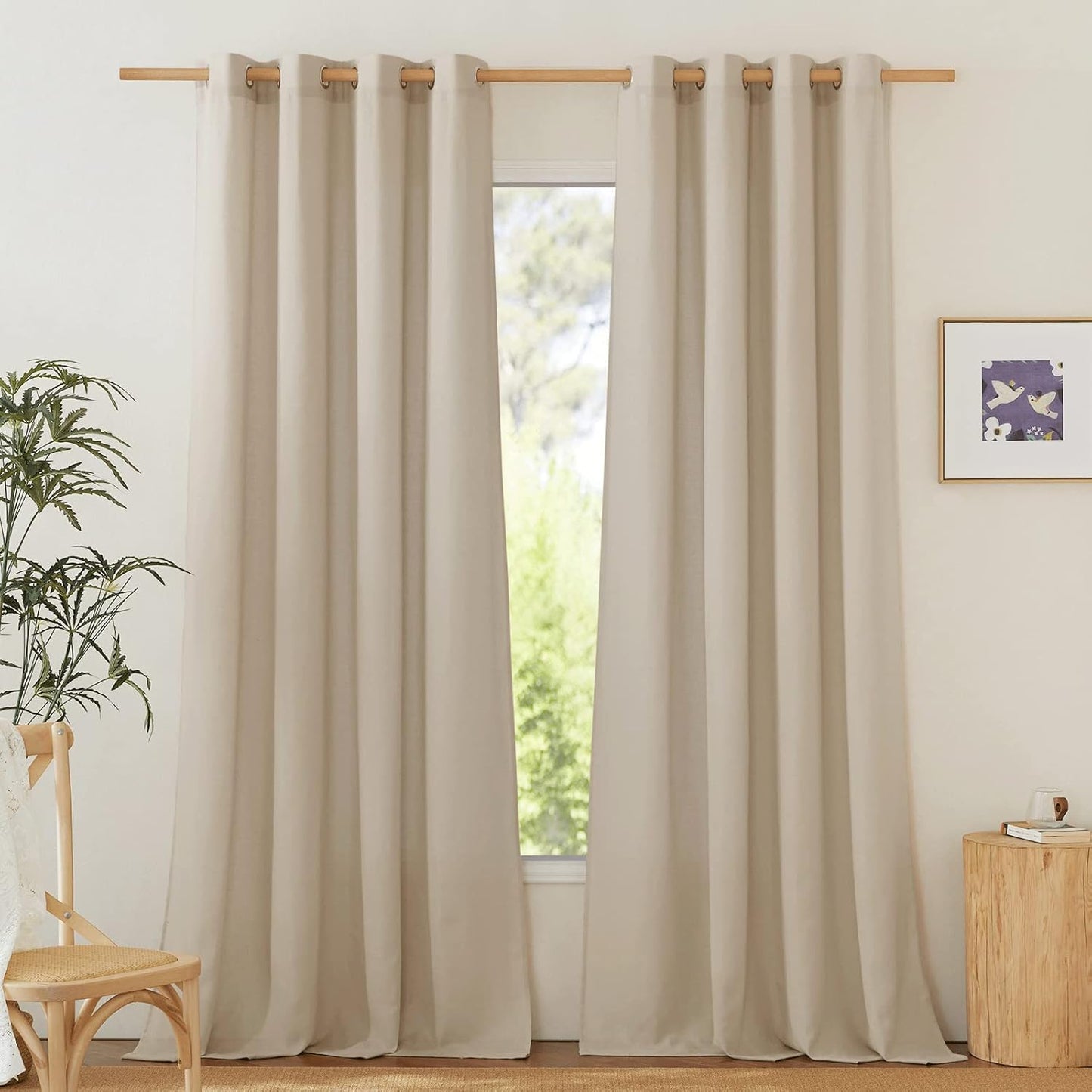NICETOWN Linen Flax Semi Sheer Curtains for Home Office Style