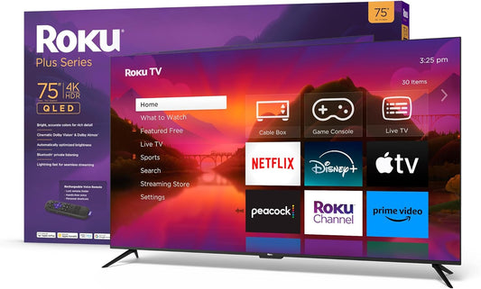 Roku 75 QLED 4K TV - Dolby Vision, Voice Remote, Seamless Streaming